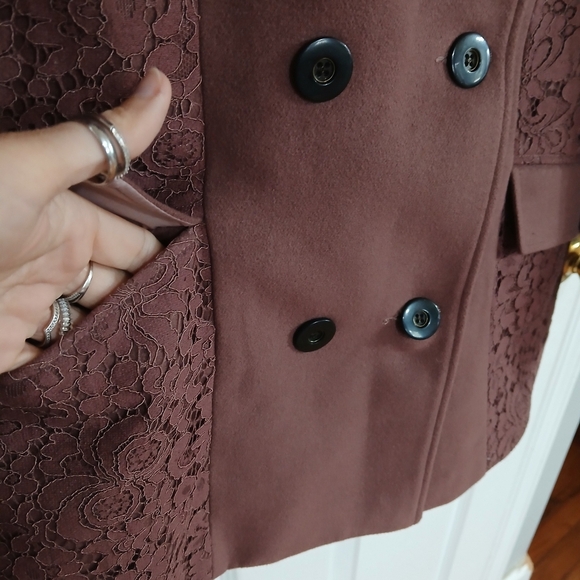 Simply Noelle Double Breasted Peacoat  Lace Detail Boho Casual Preppy Academia - Picture 3 of 7